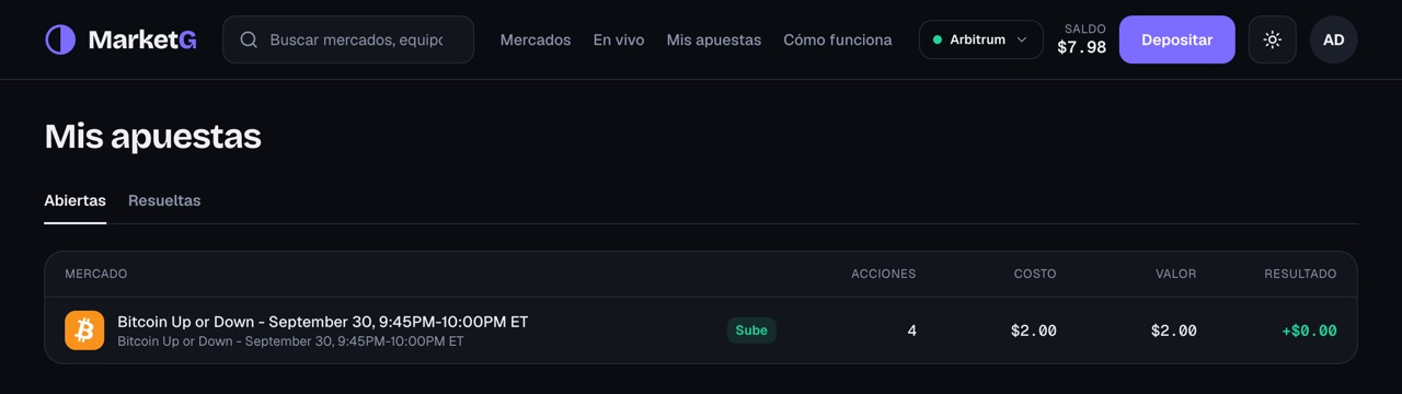 Lista de apuestas abiertas en Mis apuestas