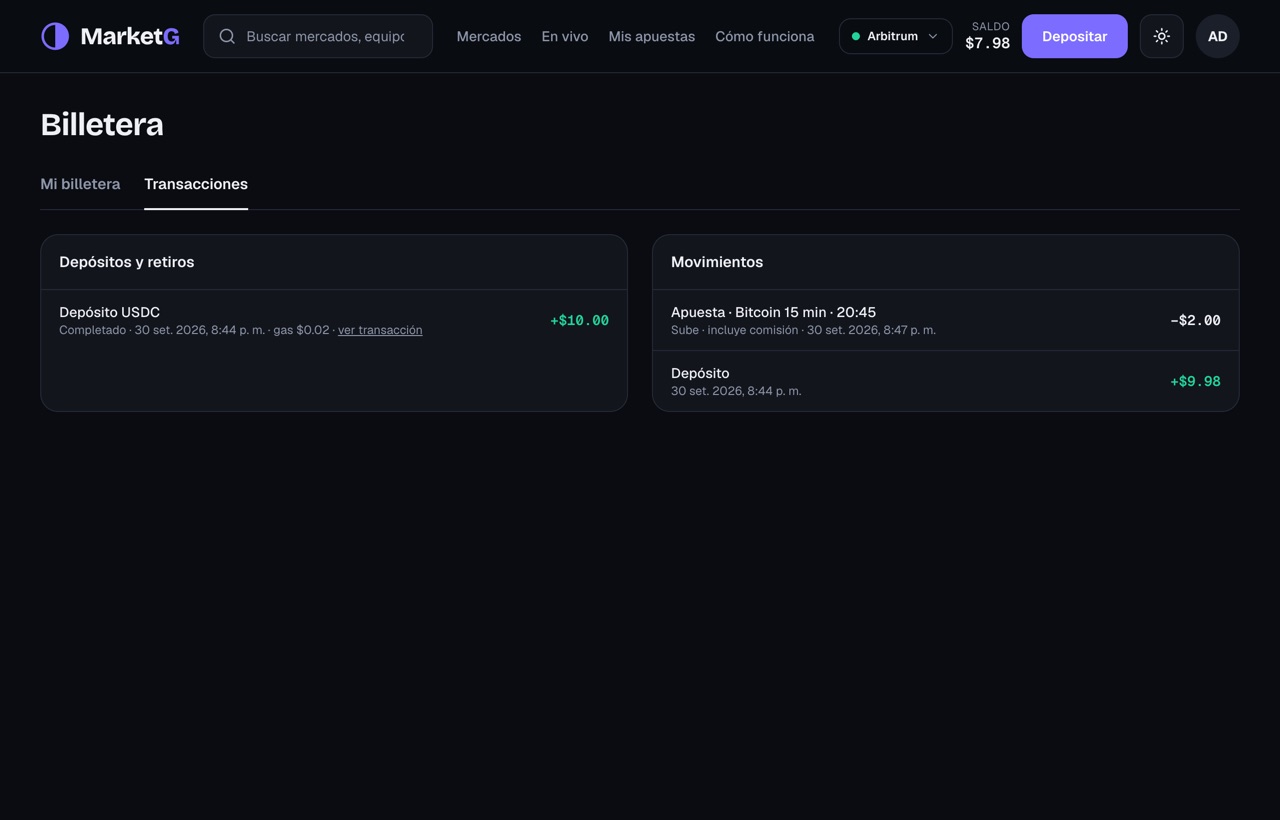 Historial de depósitos, apuestas y retiros